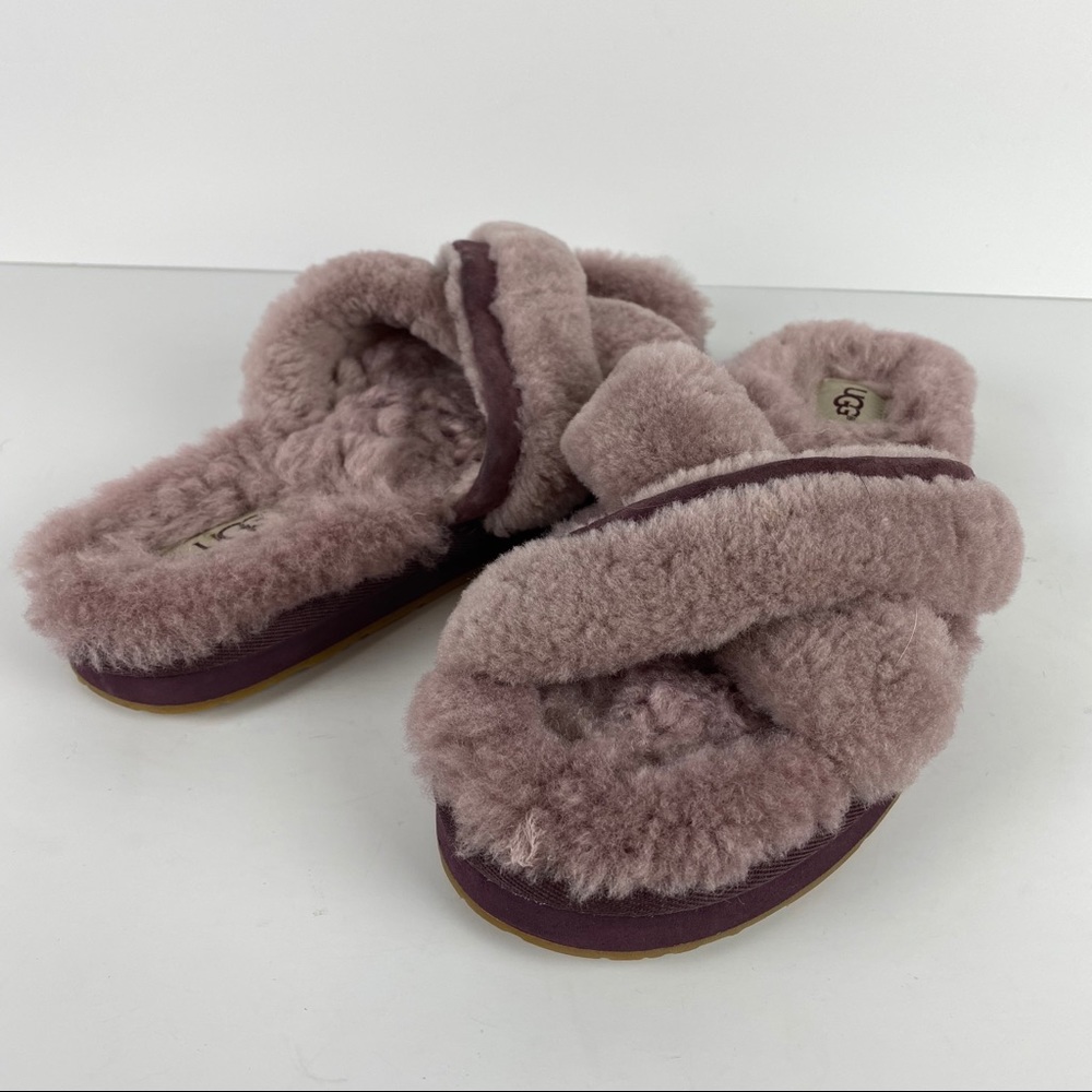 UGG Purple Shearling Cris Cross Wrap Slippers | 9